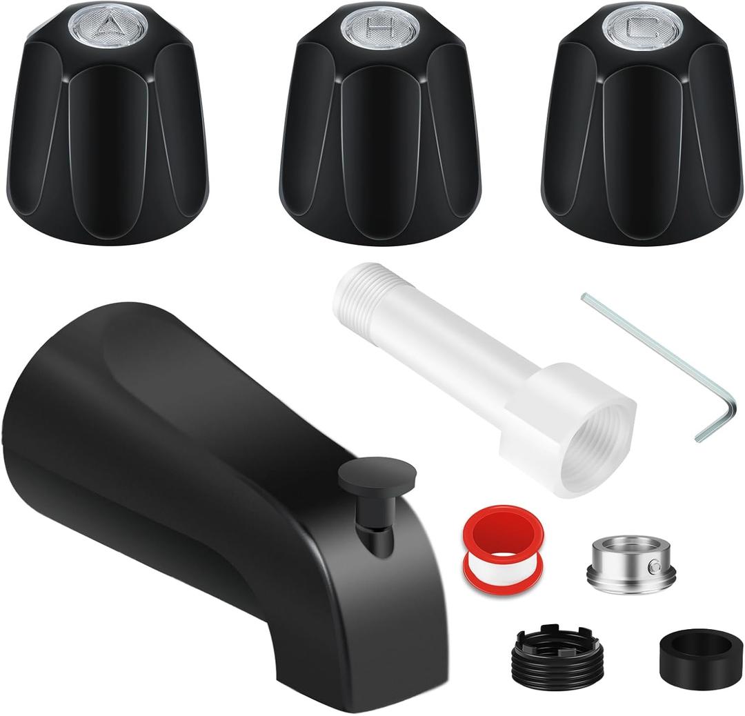 Tub Shower Trim Kit, Matte Black Shower Knob and Bath Tub Spout, for Price/Pfister Verve and 3 Handle Tub Faucet, for 1/2" Copper Connection, 1/2" and 3/4" Male Thread Connection (Matte Black)