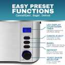 Elite Gourmet ECT4400B# Long Slot 4 Slice Toaster, Countdown Timer, 6 Toast Setting, Defrost, Cancel Function, Built-in Warming Rack, Extra Wide Slots for Bagel Waffle, Stainless Steel