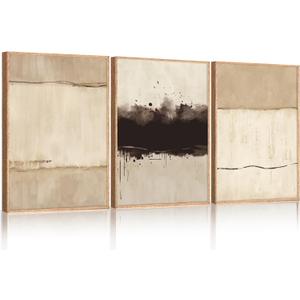 Large Neutral Textured Framed Canvas Wall Art Set, Minimalist Beige Shapes Wall Decor, Abstract Grunge Landscape Wall Painting, Modern Textured Art Prints for Living Room, Bedroom 24"x36"x3