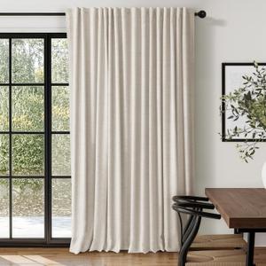 100% Blackout Shield Linen Blackout Curtains for Bedroom 96 Inches Long, Back Tab/Rod Pocket Living Room Drapes, Thermal Insulated Blackout Curtains 1 Panel Set, 100" W x 96" L, Cream