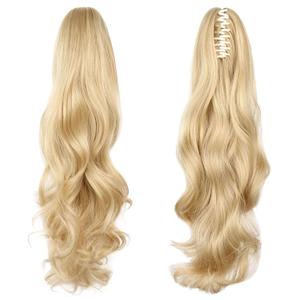 Ponytail Extension, 22" Long Claw Hair Extension Synthetic Curly Wavy Hairpieces Clip in Ponytail Wig Daily Fluffy Pony Tail for Women, 4.8 OZ, Blonde