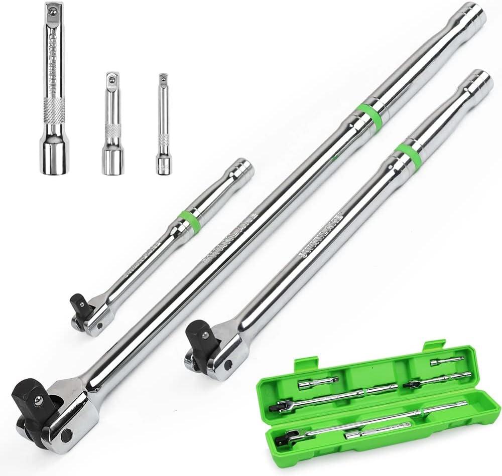 SWANLAKE 6PC Breaker Bar Set,1/4", 3/8" & 1/2" Drive,Heavy Duty Breaker Bars, 6-inch, 10-inch, 15-inch Length with 180 Rotatable Head