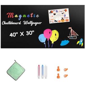 LYZZXI Magnetic Chalkboard Contact Paper for Wall, 40" X 30" Adhesive Blackboard Sticker, Chalk Board Magnet Wall for Kids Playroom Classrooms, Includes Dust-Free Chalks & Wipe Cloth & Magnet