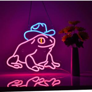 Neon Sign for Wall Dcor Dimmable LED Frog Neon Signs USB Powered Neon Art Sign for Pub Store Man Cave Party(Pink+Blue)