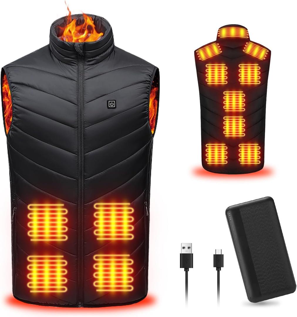 Heated Vest: Premium Heated Vest for Men with 9-Zone Heating, 3 Adjustable Heating Modes 10000mAh Battery for Outdoor (Large, Black)