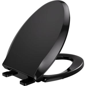 YASFEL Standard Universal elongated Toilet Seat,Soft Close,Ergonomic Toilet Bowl Seat,Fits for Standard elongated with Thickened Plastic Lid (18.5'', Black) (18.5" Elongated)