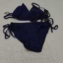 Tempt Me Women Triangle Bikini Sets Halter Two Piece Sexy Swimsuit String Tie Side Bathing Suit (Navy Blue)