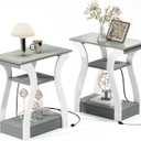 End Tables Living Room Set of 2,Grey End Table with Charging Station, Grey Side Table, Nightstand for Bedroom, 3 Tier End Table with Storage Shelf for Living Room
