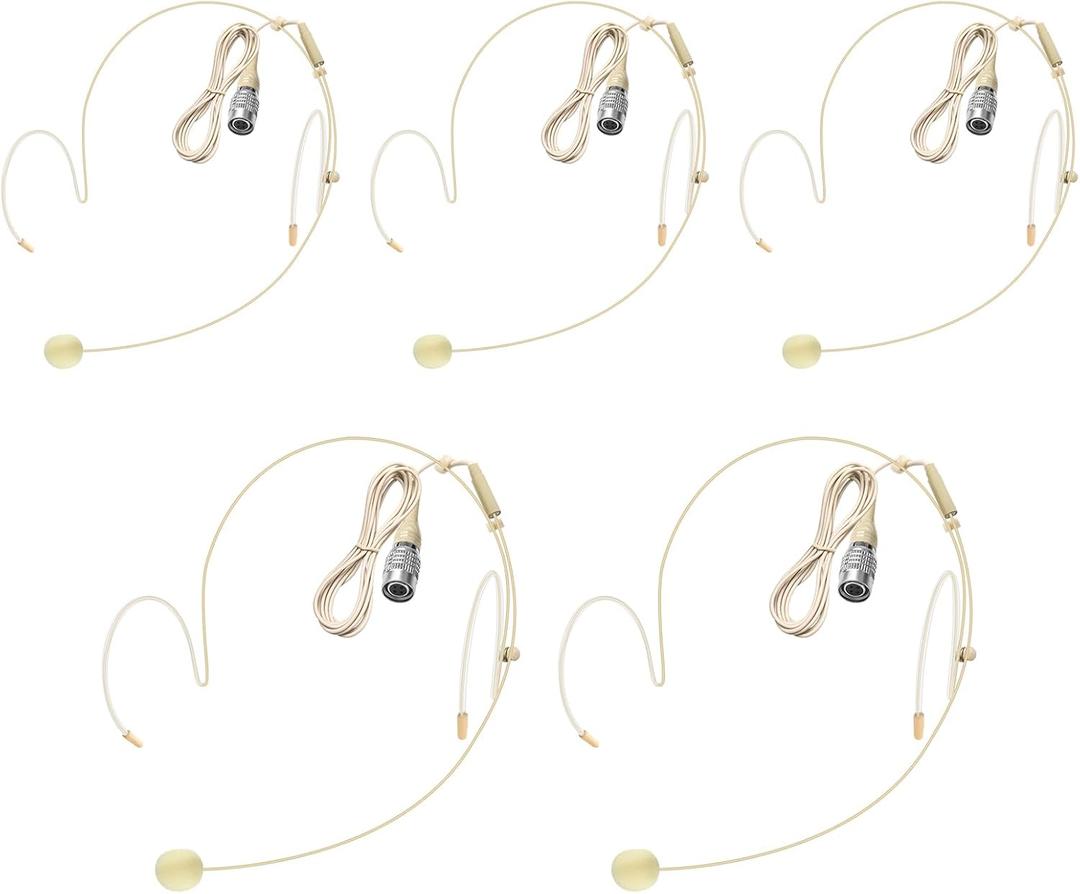 Dual Earhook Headset Microphone Professional Hanging Condenser Omnidirectional Mic Compatible with Audio-Technica Hirose 4 Pin Plug with Windscreen,Lightweight,5 Pack-Beige