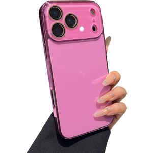 Solid Color Electroplated Frame with Crystal Camera Lens Protection Compatible with iPhone Case (iPhone 17 Pro Max,Rose Red)