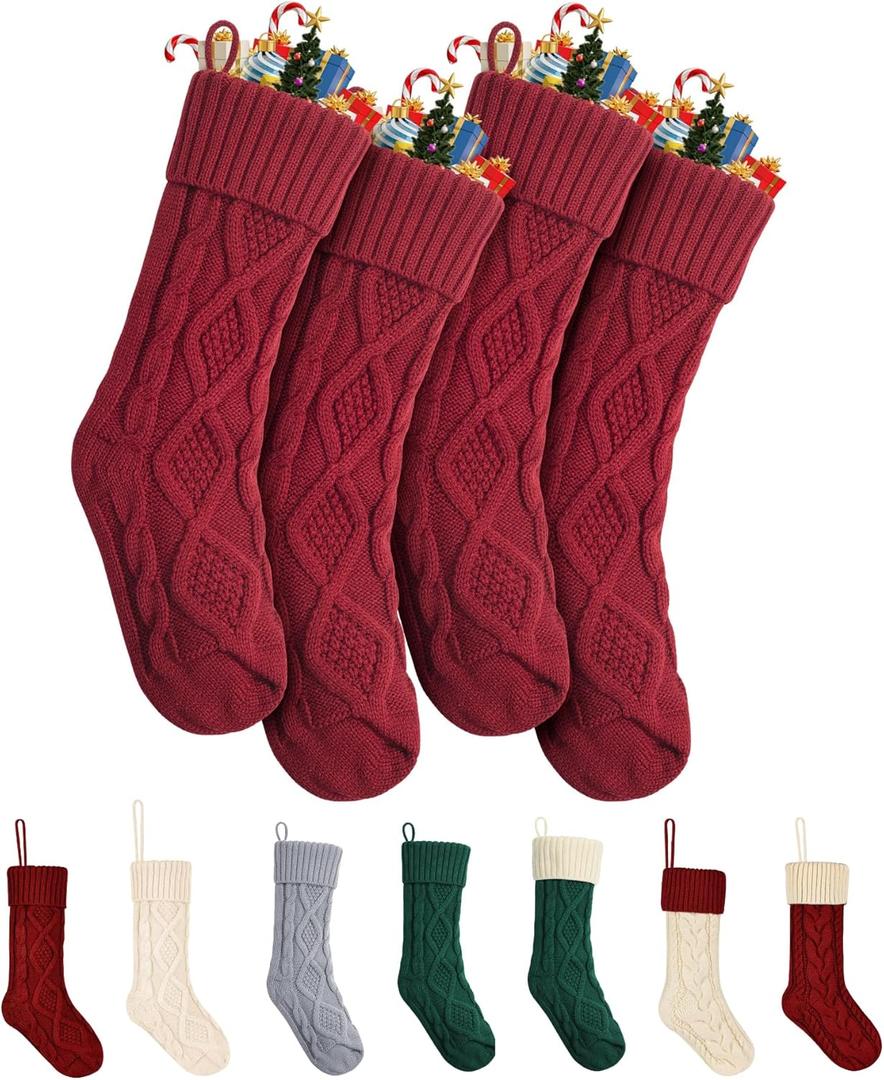 Mr. Pen- Christmas Stockings, 4 Pack, 18" Red Cable Knit Stockings for Christmas, Stocking Christmas, Cable Knit Christmas Stocking for Christmas, Large Stockings Christmas, Knit Stockings Christmas