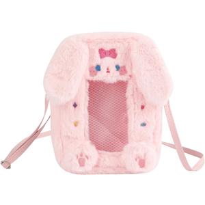 Clear Figure Display Bag for 10cm Doll - Crossbody Protective Case with Adjustable Strap, Dustproof and Portable, for Plush, Collectibles, and Gifts (Pink Bunny)