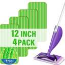 12 inch Mop Pads Refills, 4 Pack Microfiber Reusable Replacement Flat Replacements Heads for Wet Dry Floor Cleaning, Green Cloth