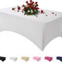 Famstar Table Cloth White 6FT Spandex Tablecloth for Rectangle Fitted Table Cloths Stretch Covers Washable Wrinkle Free Tablecloths for Festival Camping Picnic Wedding Party