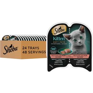 Sheba Perfect Portions Kitten Wet Food, Pate Cat Food Wet Entree, Salmon Recipe, 2.6 oz. Twin-Pack Trays (24 Count, 48 Servings) BBD -2/09/2028