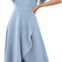 Formal Dresses for Women, Gowns Evening Party Cocktail Dress, Long Split Elegant V Neck Wrap Ruffle Wedding Guest A-line Dresses Aqua Blue-XL
