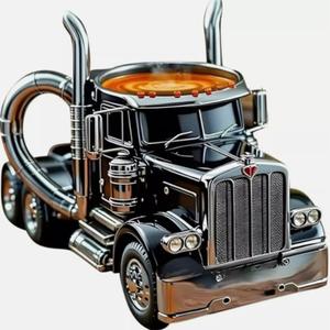 Handcrafted Truck Coffee Mug,11 Ounces Semi-trailer Shaped Coffee Cup,Unique Gift For Coffee And Truck Lovers,Truck Driver Gifts For Drivers Men (Black)