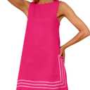Freyhem Womens Summer Boho A-Line Mini Dress Sleeveless Sundress Color Block Beach Coverups(HotPink-S)