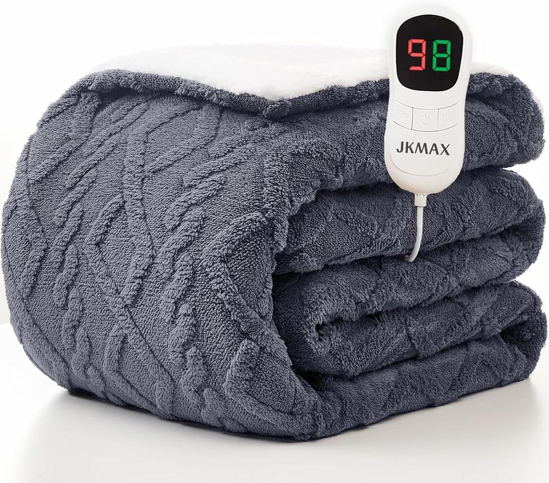 JKMAX Heated Blanket Full Size - Premium Soft Heating Electric Blanket, Fast Heating with 10 Heating Settings, 5 Time Settings, Machine Washable - Perfect for Winter & Cold Nights (72"x84", Grey)