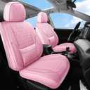 Leather Car Seat Covers,Car Seat Covers Full Set Pink,Automotive Seat Covers 5 Seats,Fit for Most Cars SUV and Most Sedans Hatchbacks Crossovers,Breathable Waterproof Full Wrapping Edge Seat Covers
