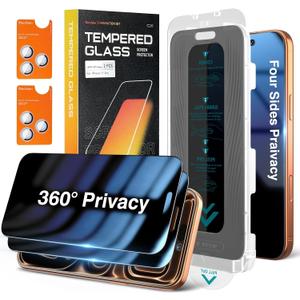 Elecshion 4 Way 360° Anti Spy for iPhone 17 Pro Privacy Screen Protector + Camera Lens Protector (2+2), Auto-Align Kit, 10X Military Shatterproof Anti Peep Tempered Glass Film for 17 Pro