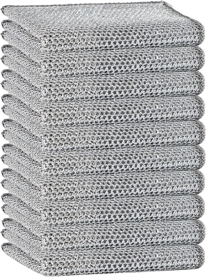 3 x Reuseable Cleaning Cloth,Soft Wire Dishwashing Rags ,Double layer multi-purpose anti-scratch steel wire multi-purpose cleaning cloth,Suitable for tableware, metal,kitchen,home,office (10-Silver)