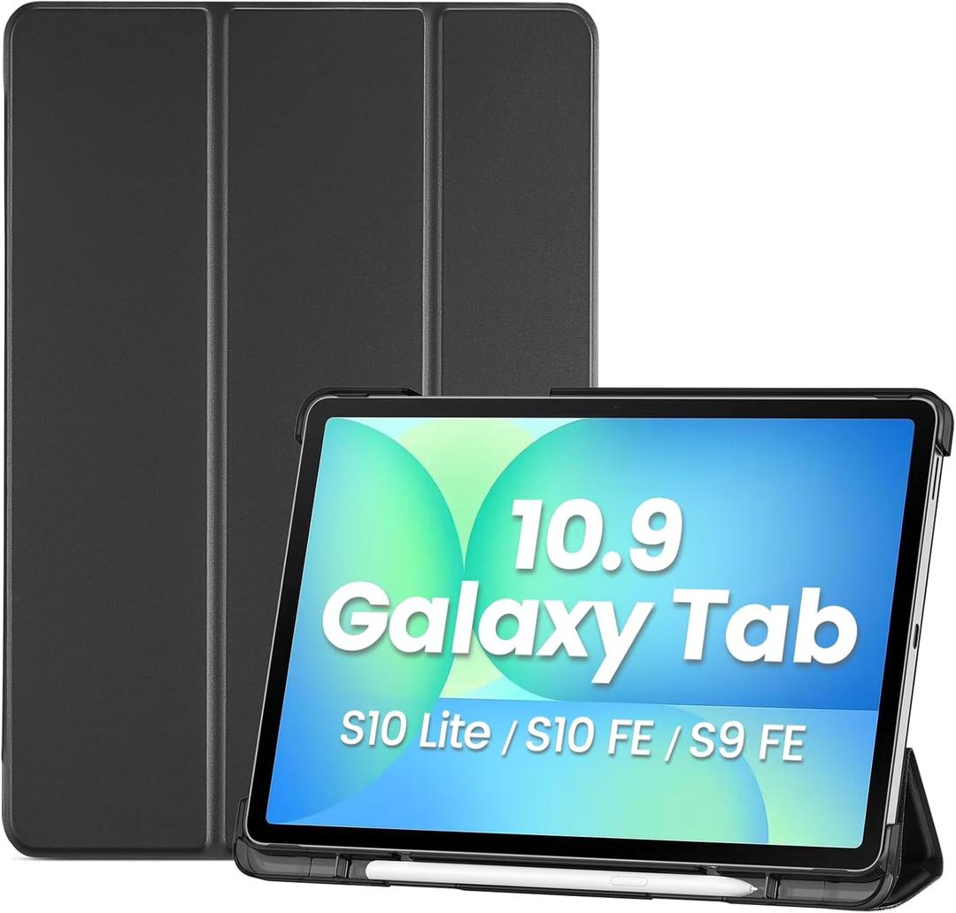 ProCase Smart Case for Galaxy Tab S10 Lite/S10 FE/S9 FE 10.9 Inch with S Pen Holder, Slim Trifold Stand Folio Hard Back Shell Protective Cover for 10.9" Galaxy Tab S10 Lite/S10 FE/S9 FE -Black