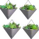 LaLaGreen Wall Planters for Indoor Plants - 4 Pack, 12 Inch Large Self Watering Gray Geometric Hanging Flower Vase Vessel with Metal Hanger, Modern Stylish Wall Mounted Succulent Pot Holder Decor