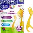 GuruNanda Dental Floss Picks for Kids, Extra-Long Giraffe-Shaped Picks, Fluoride-Free, Anti-Slip & Shred-Resistant Design & Eco-Friendly Handle & Berry Flavor, Ideal for Ages 3+, 90 Count  