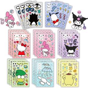 Cute Anime Stickers, 24 Sheets Make Your Own Cartoon Anime Stickers, Make a Face Sticker, Classic Anime Themed Decals, Art Craft Party Supplies