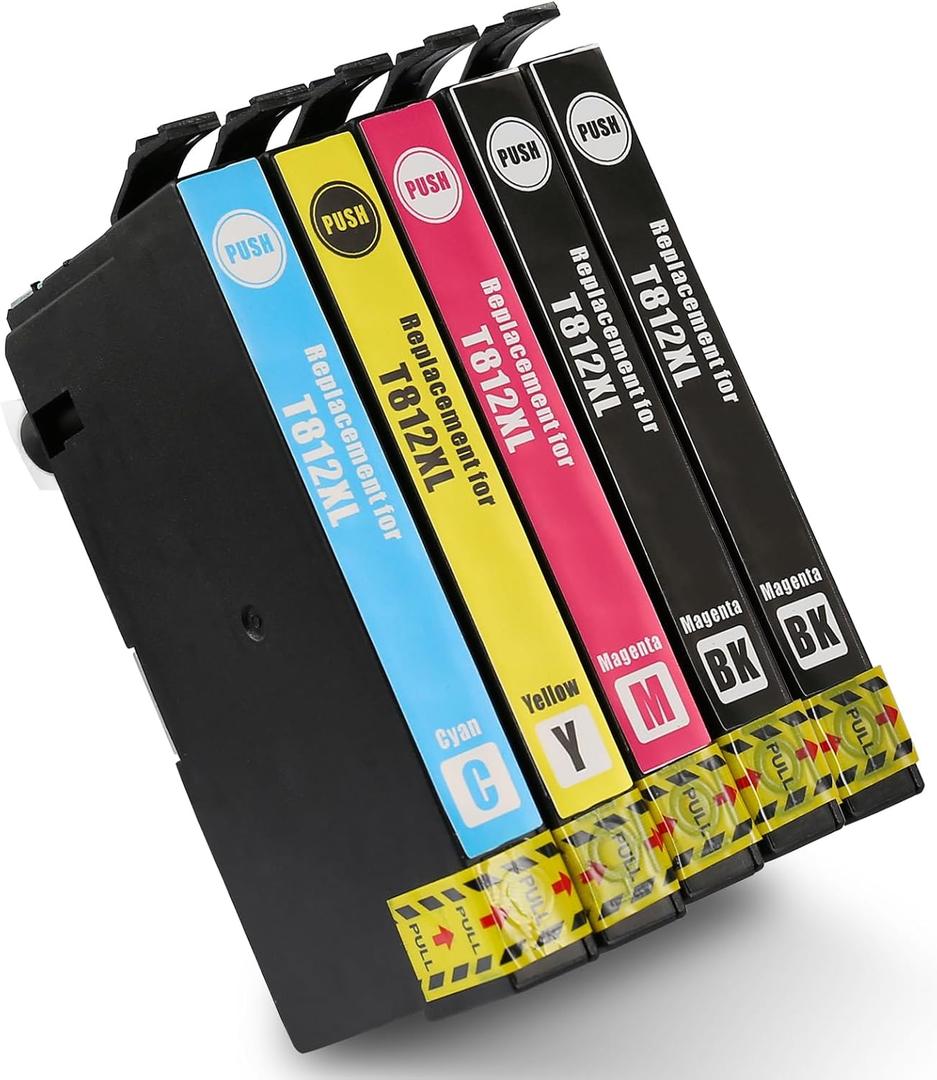 QL 812xl Latest Upgrade Compatible Ink Cartridge Combo Pack Remanufactured Replacement for T812 XL Workforce Pro WF-7840 WF-7820 WF-7310 EC C7000 Printer (5 Pack 2 Black, Cyan, Yellow, Magenta)