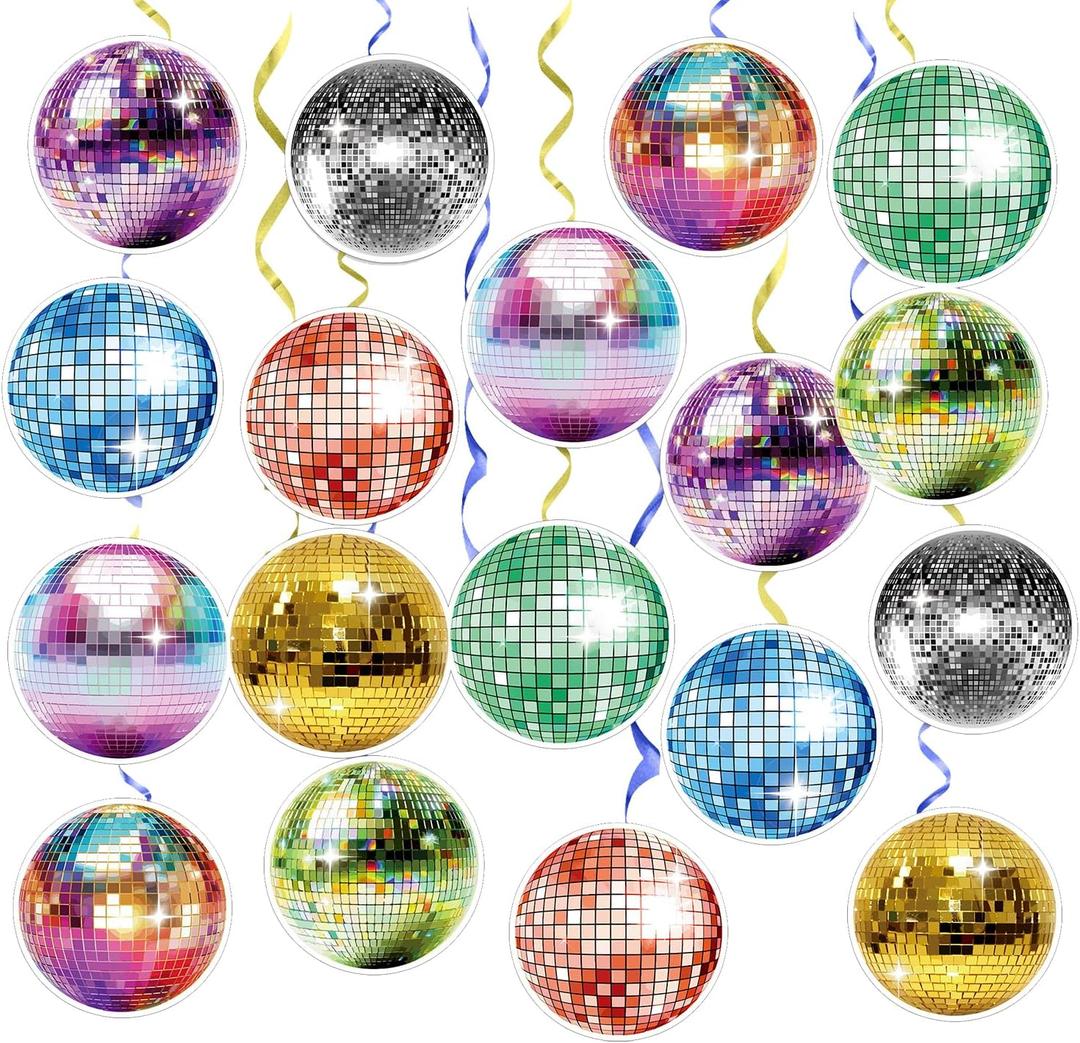 18 PCS Disco Party Decorations, Spiral Party Decorations, 70s Disco Ball Ceiling Decorations Hanging, Retro Dance Party Decor for 70s 80s Birthday Garland