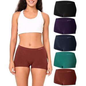 BAMBOO COOL Seamless Boyshort Underwear for Women Mid Waist Stretchy Panties Moisture Wicking Boxer Briefs 5 Pack, XL