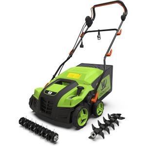 Upgraded 16-Inch Electric Dethatcher Scarifier, Lawn Dethatcher with Collection Bag, 5-Position Depth Adjustment,Wider Working Width, Foldable Handle Design for Easy Carrying&Storage,Thatcher for Lawn
