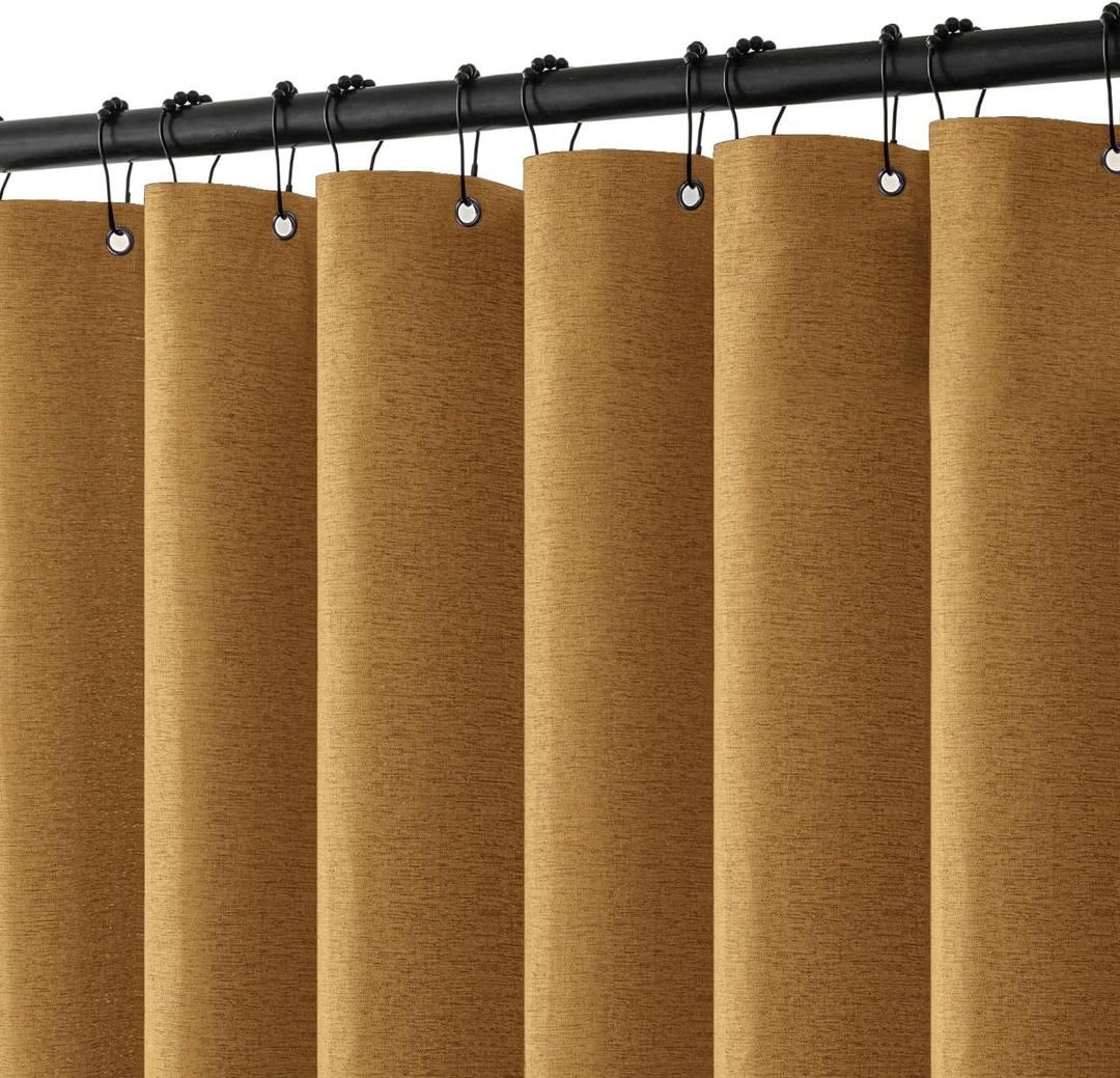 MIULEE Extra Long Linen Shower Curtain 84 Inch Long with 12 Metal Hooks Washable Heavy Fabric Curtain Set Waterproof Thick Cloth Shower Curtains for Bathroom Hotel Bathtub, 72 x 84, Gold