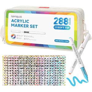 288 Colors Acrylic Paint Markers, Soft Brush Tip Marker Pens Set with Marker Bag, Acrylic Paint Pens for Fabric, Wood, Stone, Canvas, Glass, Egg, Rock Painting, DIY Crafts and Art Supplies