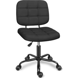 Armless Home Office Desk Chair with Wheels, Modern Ergonomic Drafting Rolling Chair with 360 Swivel Wheels,Height Adjustable Computer Task Chairs for Small Space, Black