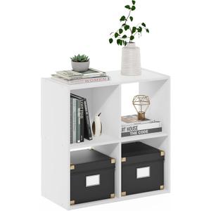 Furinno PELLI Book Shelf, 2x2 Bookshelf, Cube Storage Organizer Cabinet, 11.6 x 24.2 x 24.2, for Living Room, Bedroom, Home Office, White