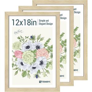 12x18 Poster Frame Set - 3 Pack - Natural Oak Wood - Tempered Glass - for Wall Photos, Family Memories, Posters & Puzzles, Home Decor