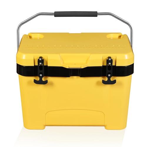 YELLOW JACKET 27 Quart Ice Cooler, Portable Ice Chest Hard Cooler Box with Retention Insulation and Heavy Duty Handle for Camping, Picnic, Beach, Drink, Beverage, Fishing,Yellow