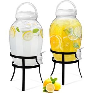 Havawish 2 Pack Drink Beverage Dispenser with Stand for Parties 1.16 Gallon Plastic Water Lemonade Juice Dispenser with Spigot and Lid for Countertop Weddings(White)