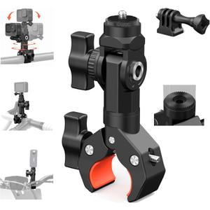 Bike Motorcycle Handlebar Camera Clamp Mount for Gopro Insta360 X5 X4 X3 X2 ONE RS R Mevo Start DJI Action Cameras, Super Clamp Bracket with 1/4" Thread Interface Magic Arm for Moto/Bicycle/Pole