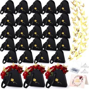 Fullhawl 24 Sets Heart Flower Boxes for Mother's Day, Bouquet Flower Arrangement Gift Boxes with Gold Butterflies Pins and Cards, Floral Gift Packaging for Mom Florist Bouquet DIY(Black)