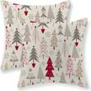 GOLIANDA Christmas Pillow Covers - 20x20 Set of 2 Linen Pillowcase Geometric Colorful Christmas Tree Throw Pillows Winter Farmhouse Holiday Decor Cushion Covers for Couch & Sofa