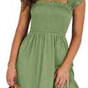 ANRABESS Women's Summer Casual Sleeveless Square Neck Dress 2025 Smocked Ruffle Backless Boho Beach Cute Teen Short Sundress (Large, Light Green)