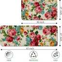 Kitchen Mats for Floor Set of 2 Pieces Kitchen Rugs and Mats Non Skid Washable Kitchen Floor Mat (Pink Red Roses Floral), 17''x47''+17''x30''