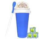 Slushy Maker Cups, DIY Magic Slushy Maker Squeeze Cups, Portable Smoothie Squeeze Cup for Juices, Milk and Ice Cream Make, Double Layers Silicone Slushie Cup with Straw for Friends,Family Gifts(Blue)