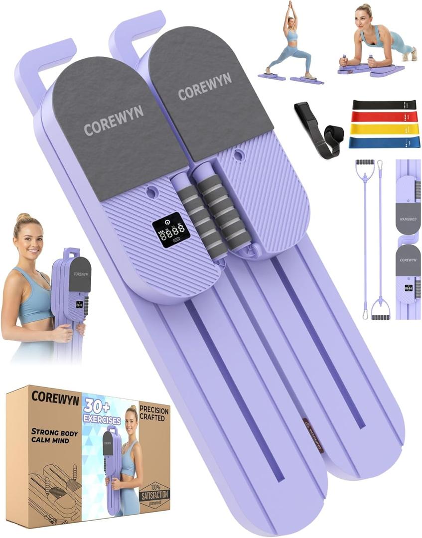 Portable Pilates Reformer Board for Home Workouts  Smooth, Full-Body Pilates Training with Resistance Bands, Door Anchors & Workout Guide (Lavender Bliss)