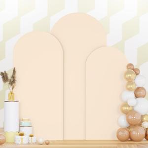 Spandex Fitted Wedding Arch Cover Set of 3 Beige Arch Backdrop Cover 4ft 5ft 6ft Arches Backdrop Frame Covers Chiara Arched Covers Stretchy Backdrops for Gender Reveal Baby Shower Balloon Decor