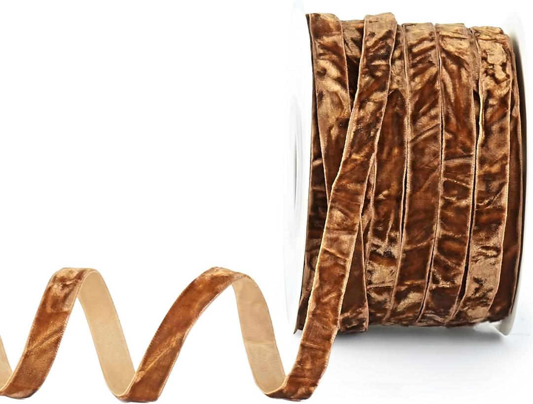 2 x MAYREEL 3/8 Inch Brown Crushed Velvet Ribbon Mahogany Vintage for Flower Bouquets Wedding Invitations Crafts Gift Wrapping Christmas Decorations Party 25 Yards